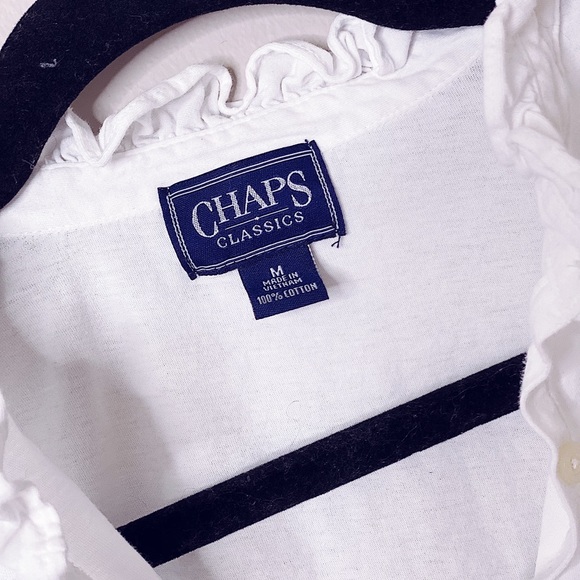 White V Neck Ruffle Button Up Blouse Longsleeve - Picture 4 of 5